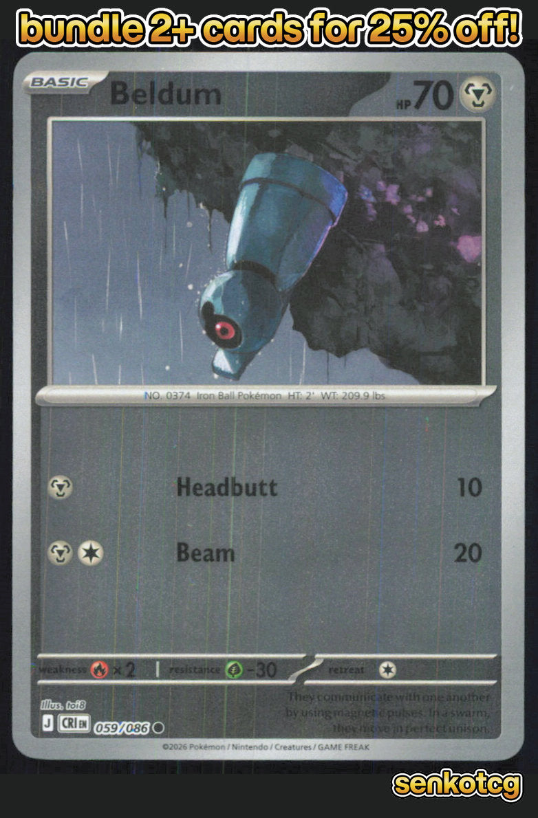 🎴 Beldum 059/086 Common Reverse Holo Chaos Rising NM 🎨 toi8