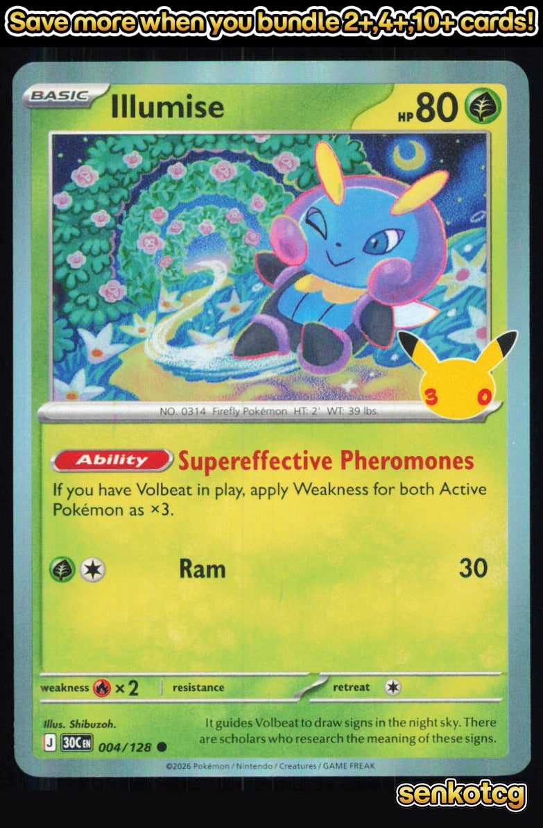 🎴 Illumise 004/128 Common Holo ME: 30th Celebration NM 🎨 Shibuzoh.