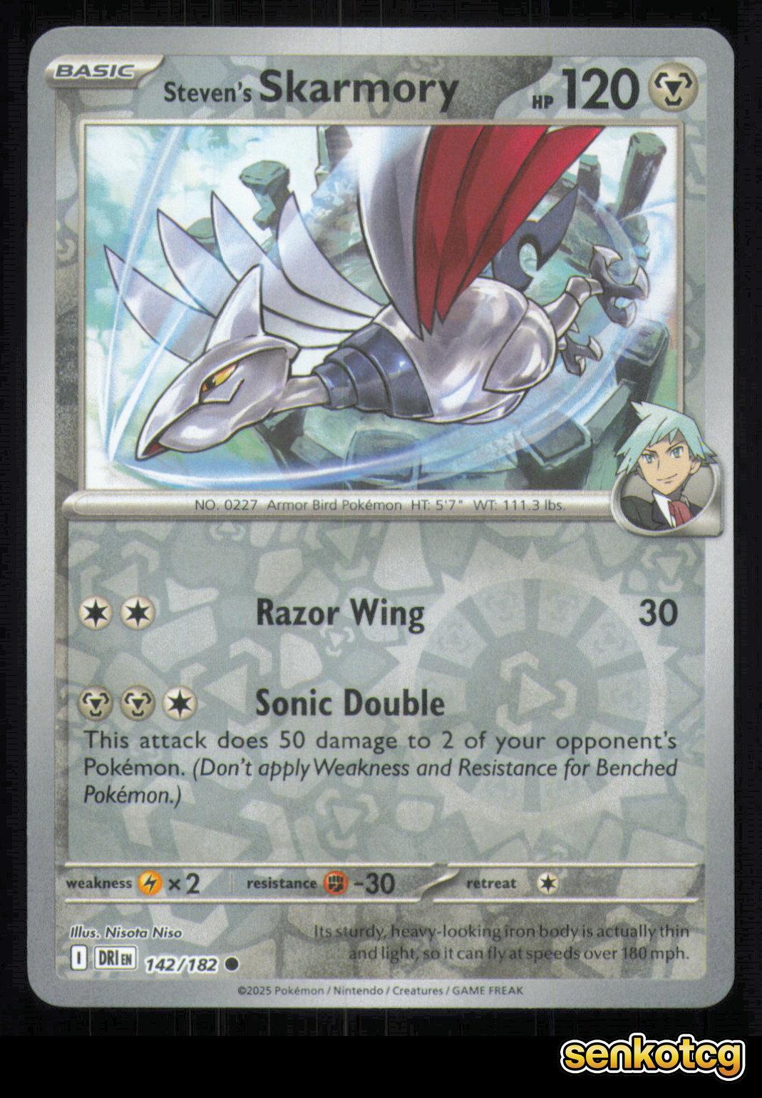 🎴 Steven's Skarmory 142/182 Reverse Holo Destined Rivals NM 🎨 Niso