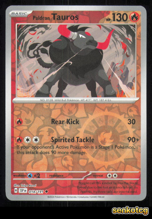 🎴 Paldean Tauros 018/191 Reverse Holo Surging Sparks NM 🎨 Kasai
