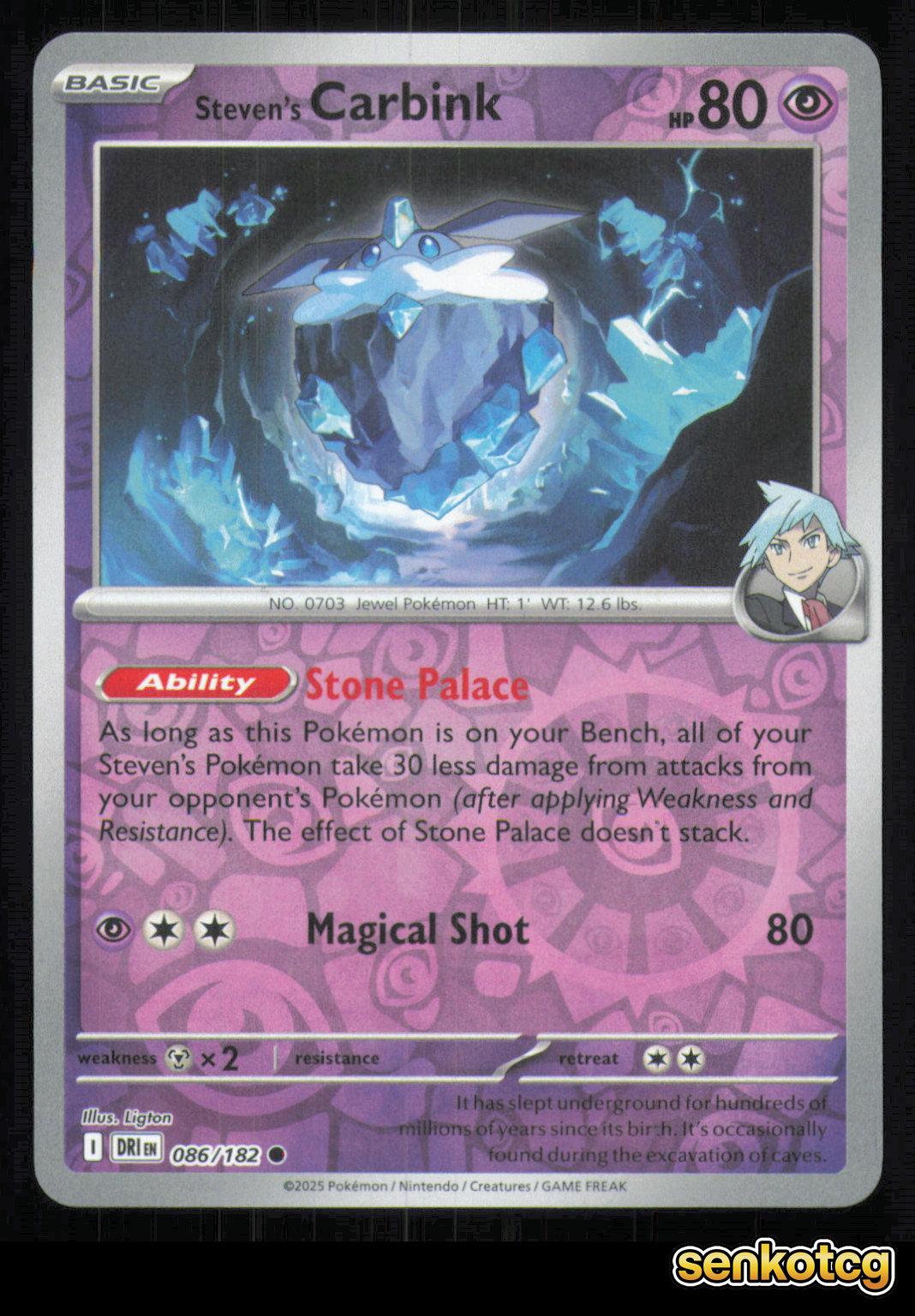 🎴 Steven's Carbink 086/182 Reverse Holo Destined Rivals NM 🎨 Ligton