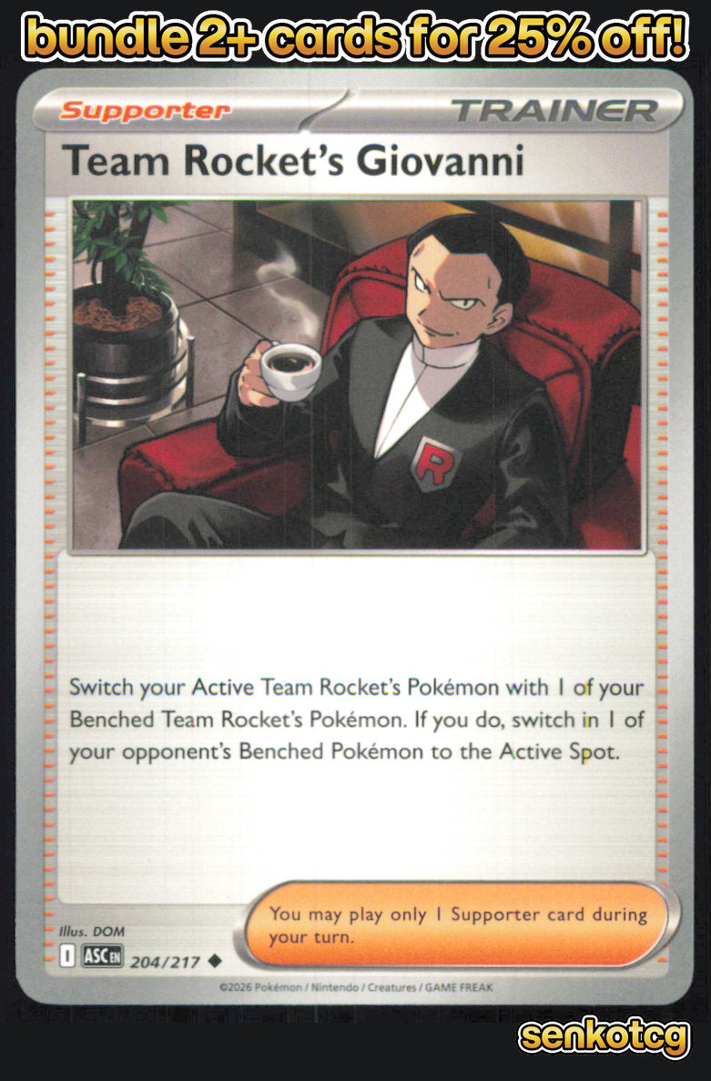 🎴 Team Rocket's Giovanni 204/217 Uncommon Ascended Heroes NM