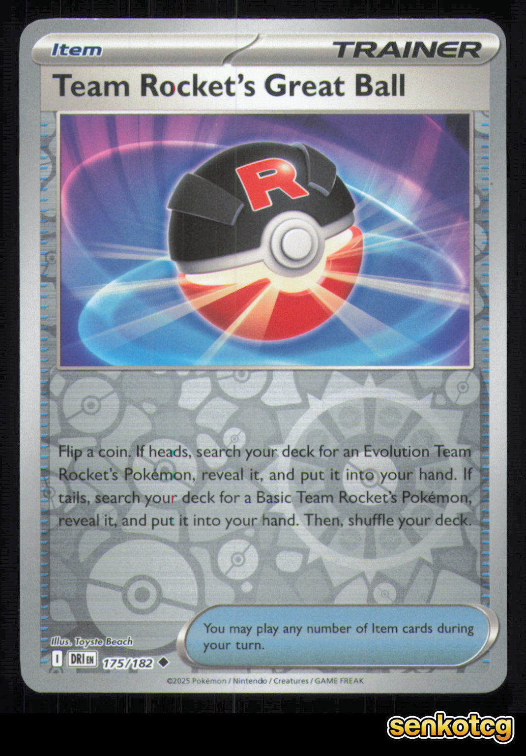 🎴 Team Rocket's Great Ball 175/182 Reverse Holo Destined Rivals NM 🎨 Beach
