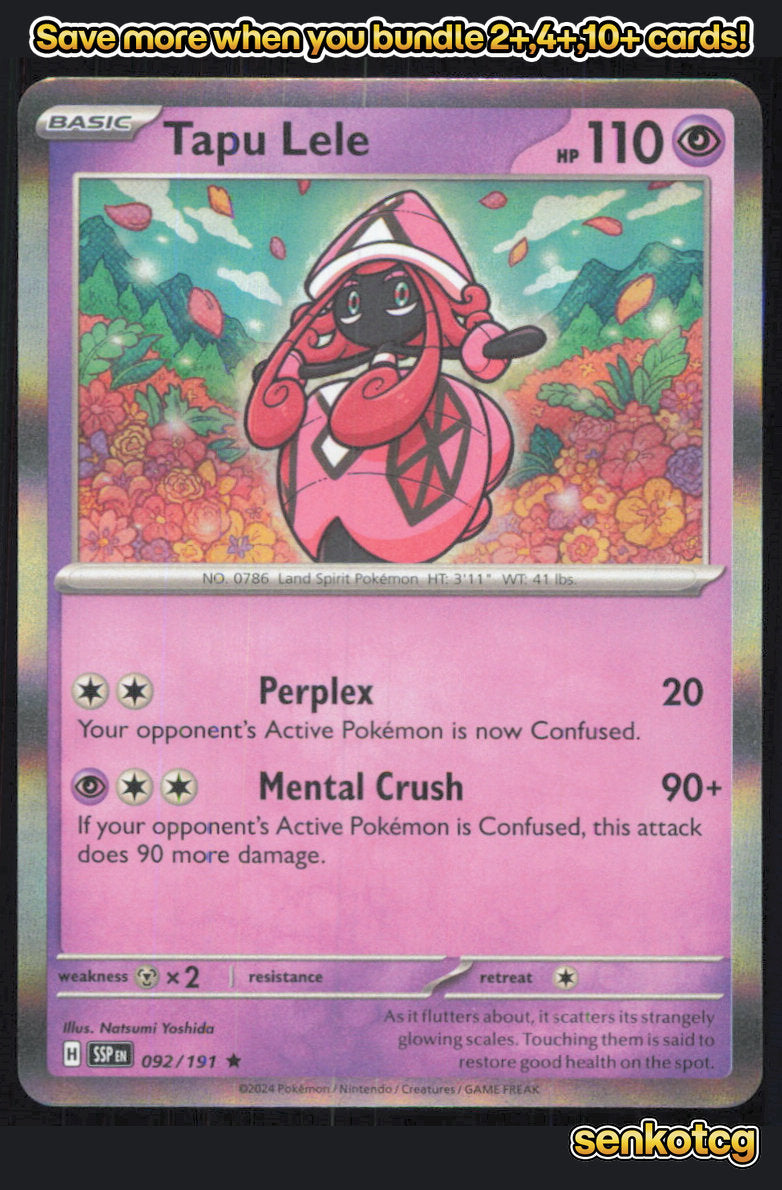 🎴 Tapu Lele 092/191 Rare Holo Surging Sparks NM 🎨 Yoshida