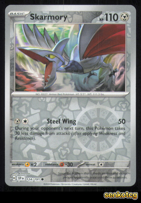 🎴 Skarmory 124/191 Reverse Holo Surging Sparks NM 🎨 kawayoo