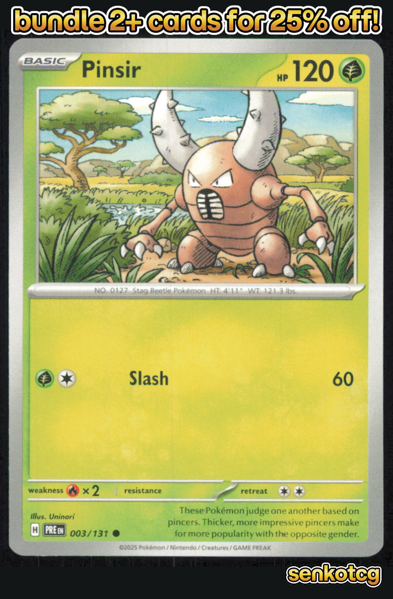 🎴 Pinsir 003/131 Common Prismatic Evolutions NM 🎨 Uninori