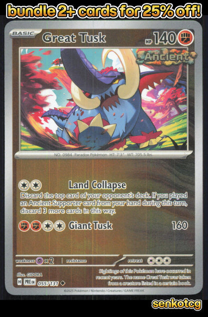 🎴 Great Tusk 055/131 Uncommon Reverse Holo Prismatic Evolutions NM