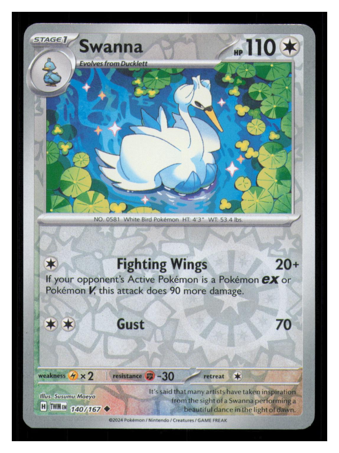 🎴 Swanna 140/167 Reverse Holo Twilight Masquerade NM 🎨 Maeya