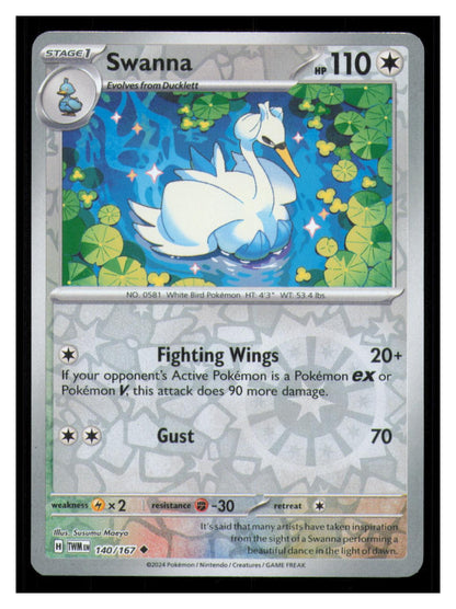 🎴 Swanna 140/167 Reverse Holo Twilight Masquerade NM 🎨 Maeya
