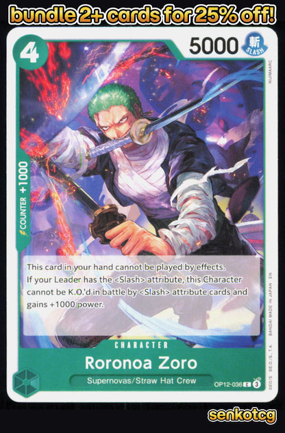🎴 Roronoa Zoro (036) OP12-036 Common Legacy of the Master NM