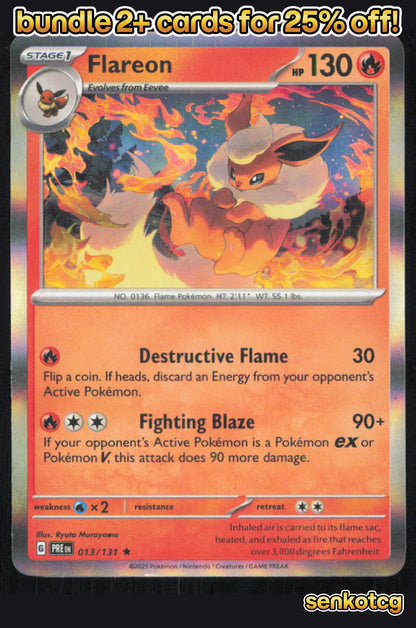 🎴 Flareon 013/131 Rare Holo Prismatic Evolutions NM 🎨 Murayama