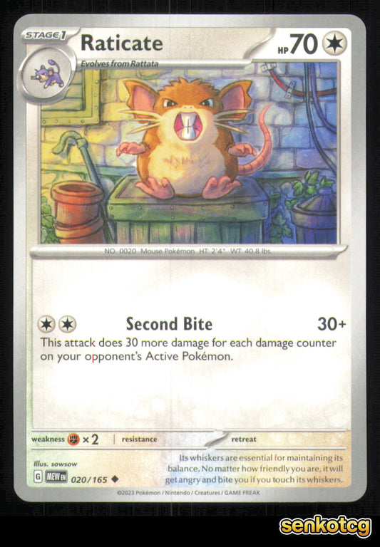 🎴 Raticate 020/165 151 NM 🎨 sowsow