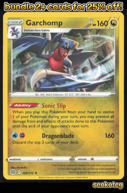 🎴 Garchomp 109/172 Rare Holo Brilliant Stars NM