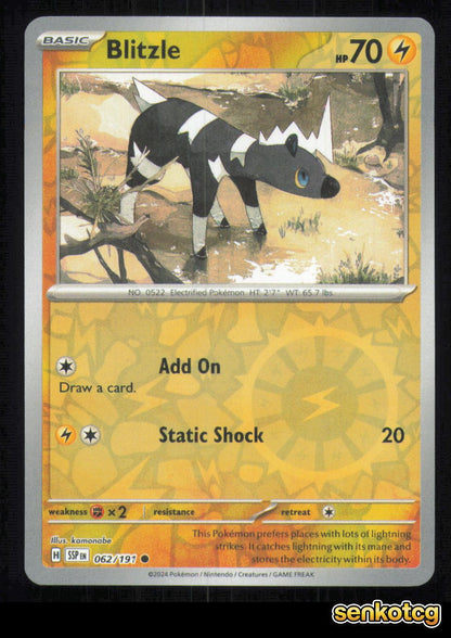🎴 Blitzle 062/191 Reverse Holo Surging Sparks NM 🎨 kamonabe