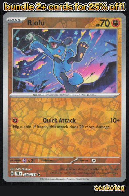 🎴 Riolu 050/131 Common Reverse Holo Prismatic Evolutions NM 🎨 Matsuno