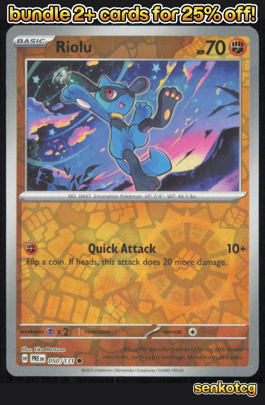 🎴 Riolu 050/131 Common Reverse Holo Prismatic Evolutions NM 🎨 Matsuno