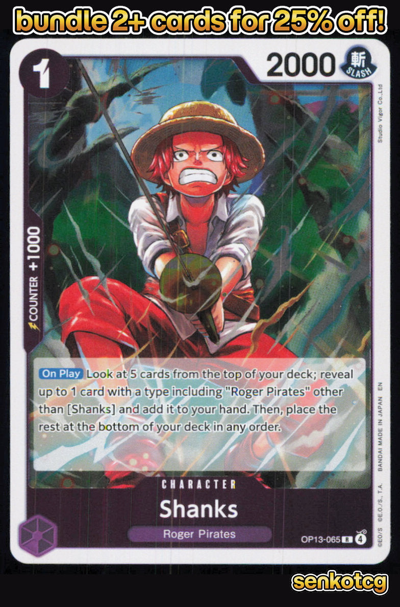 🎴 Shanks (065) OP13-065 Rare Foil Carrying On His Will NM