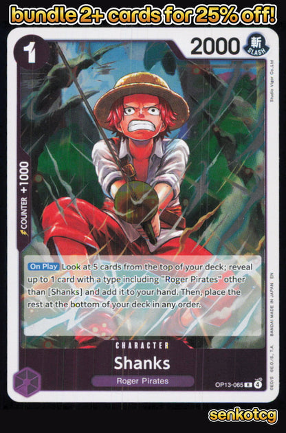 🎴 Shanks (065) OP13-065 Rare Foil Carrying On His Will NM
