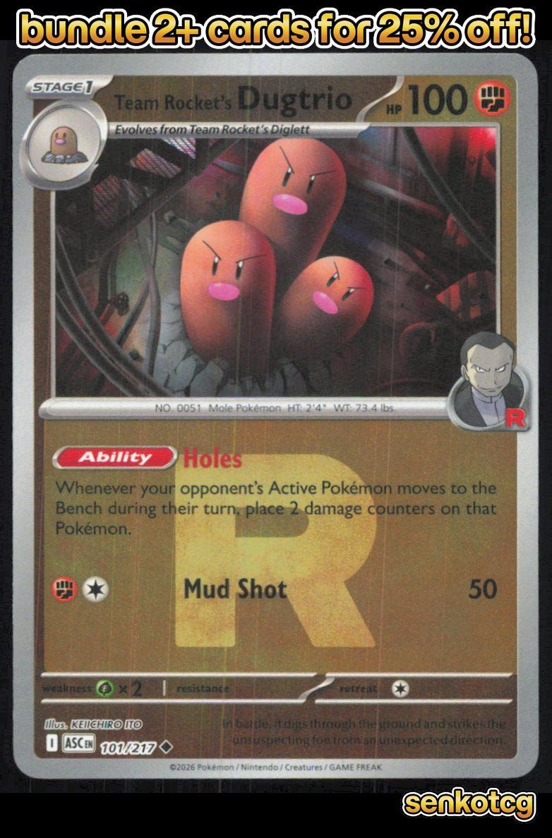 🎴 Team Rocket's Dugtrio (Rocket) 101/217 Reverse Holo ASC Ascended Heroes NM