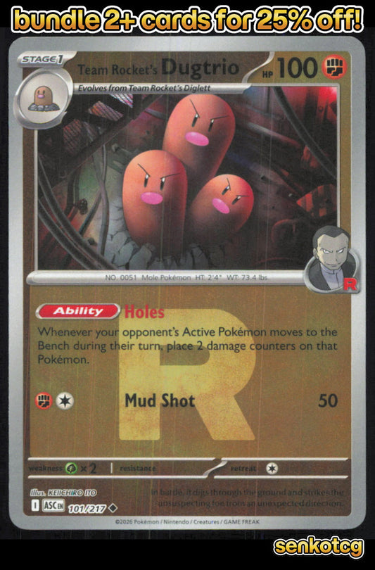 🎴 Team Rocket's Dugtrio (Rocket) 101/217 Reverse Holo ASC Ascended Heroes NM