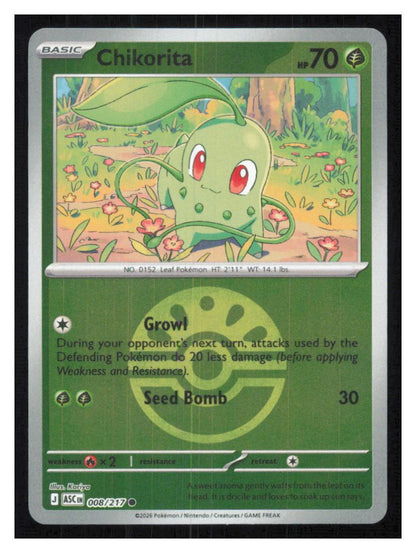 🎴 Chikorita (Friend Ball) 008/217 Common Reverse Holo Ascended Heroes NM