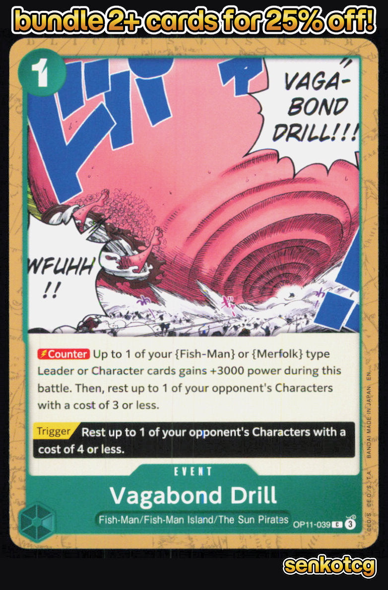 🎴 Vagabond Drill OP11-039 Common A Fist of Divine Speed NM