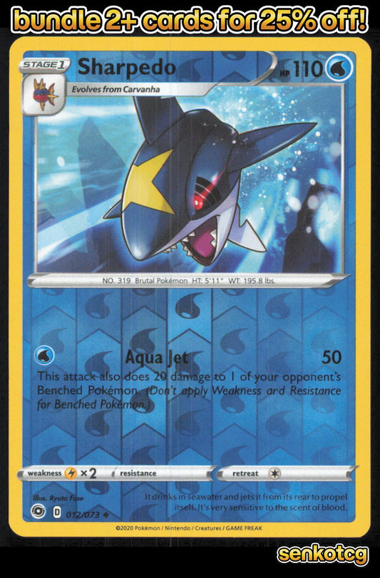 🎴 Sharpedo 012/073 Uncommon Reverse Holo Champion's Path NM