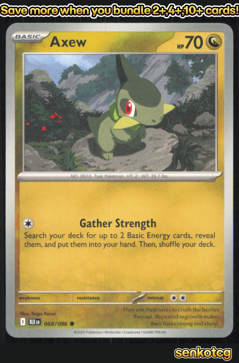 🎴 Axew 068/086 Common Black Bolt NM 🎨 Kasai