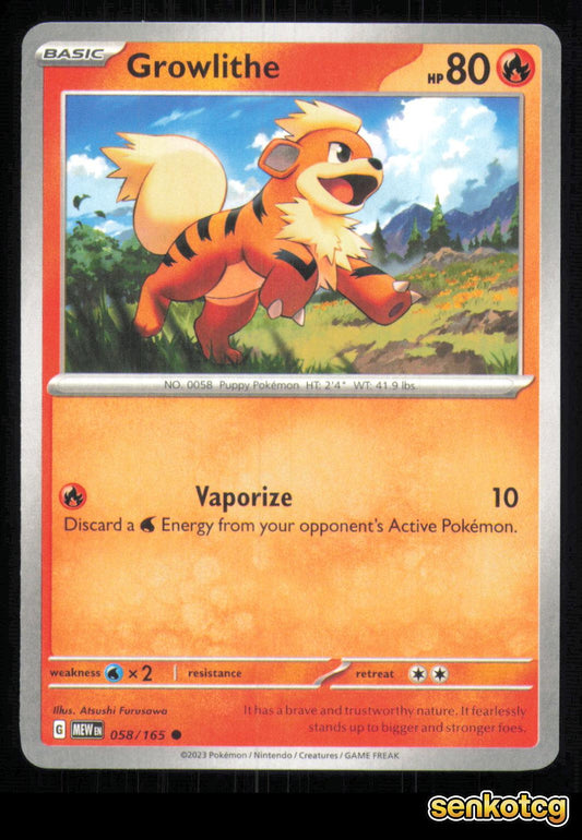 🎴 Growlithe 058/165 151 NM 🎨 Furusawa
