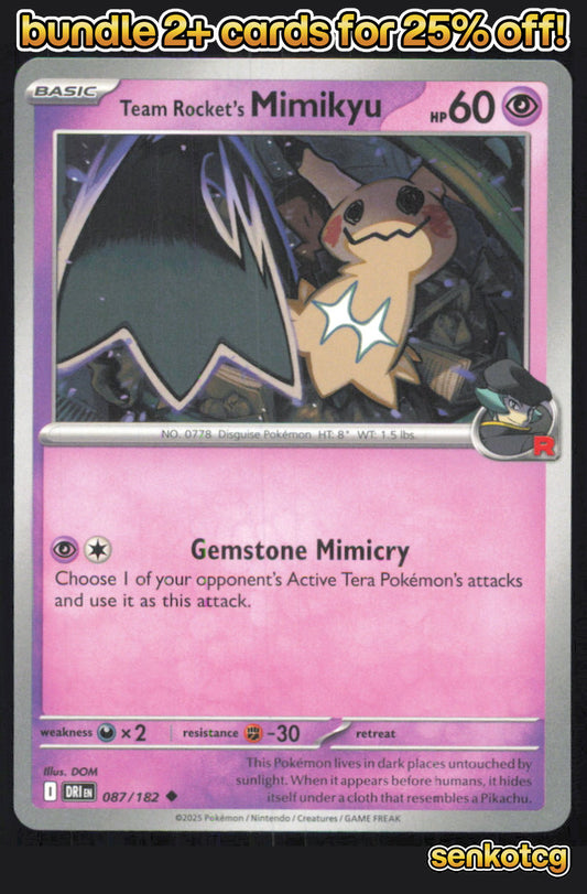 🎴 Team Rocket's Mimikyu 087/182 Uncommon Destined Rivals NM
