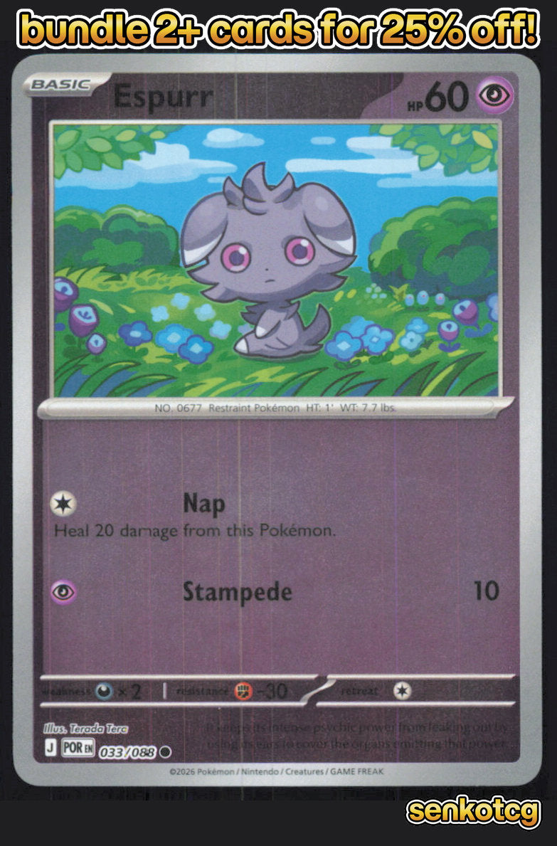 🎴 Espurr 033/088 Common Reverse Holo Perfect Order NM