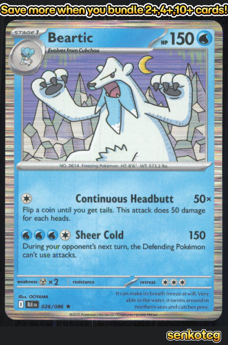 🎴 Beartic 026/086 Rare Holo Black Bolt NM 🎨 OOYAMA
