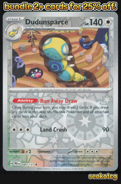 🎴 Dudunsparce 080/131 Rare Reverse Holo Prismatic Evolutions NM 🎨 Teeziro