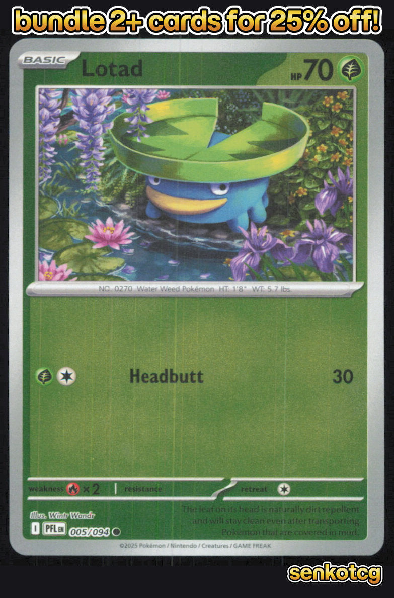 🎴 Lotad 005/094 Common Reverse Holo Phantasmal Flames NM