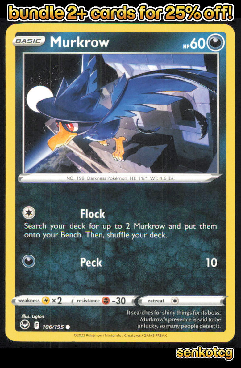 🎴 Murkrow 106/195 Common Silver Tempest NM