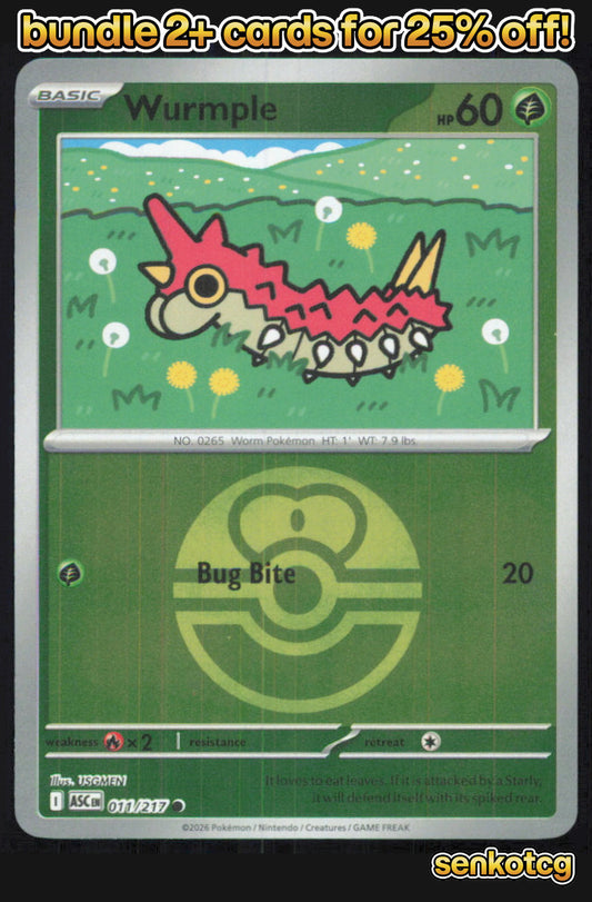 🎴 Wurmple (Love Ball) 011/217 Common Ascended Heroes NM