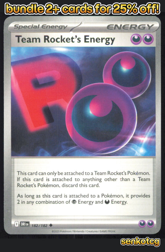 🎴 Team Rocket's Energy 182/182 Uncommon Destined Rivals NM