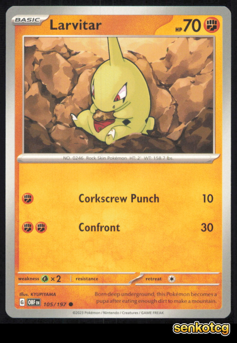 🎴 Larvitar 105/197 Common Obsidian Flames NM