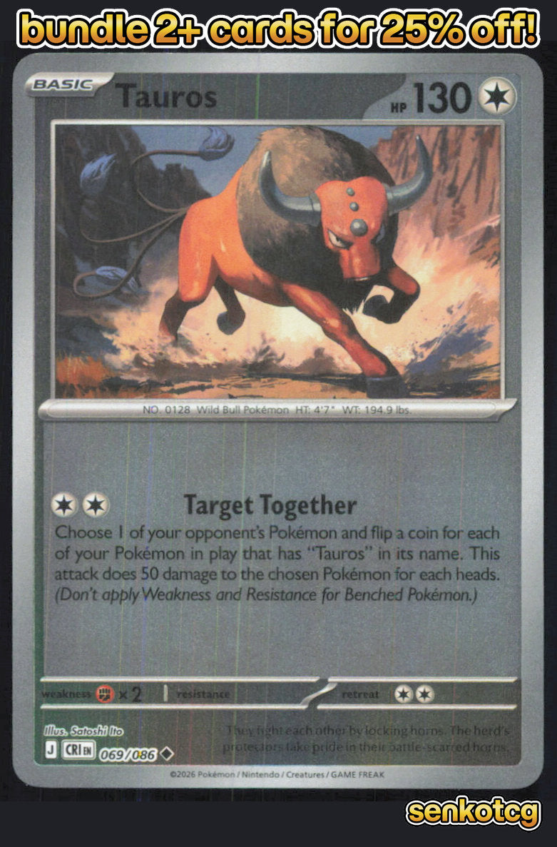 🎴 Tauros 069/086 Uncommon Reverse Holo Chaos Rising NM 🎨 Ito