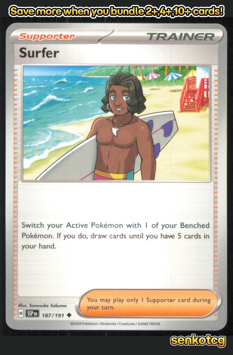 🎴 Surfer 187/191 Uncommon Surging Sparks NM 🎨 Sakuma