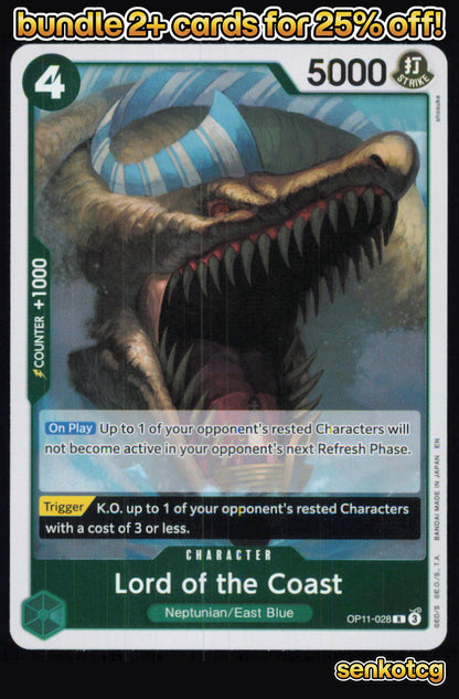 🎴 Lord of the Coast OP11-028 Rare Foil A Fist of Divine Speed NM