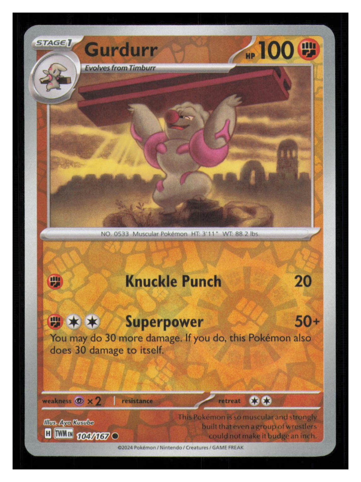 🎴 Gurdurr 104/167 Reverse Holo Twilight Masquerade NM 🎨 Kusube