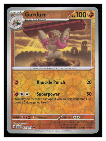 🎴 Gurdurr 104/167 Reverse Holo Twilight Masquerade NM 🎨 Kusube