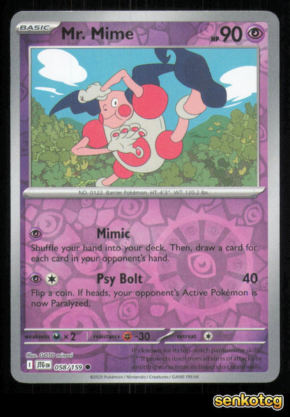 🎴 Mr. Mime 058/159 Reverse Holo Journey Together NM 🎨 minori