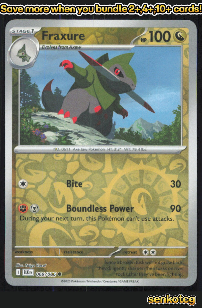 🎴 Fraxure 069/086 Common Reverse Holo Black Bolt NM 🎨 Kasai