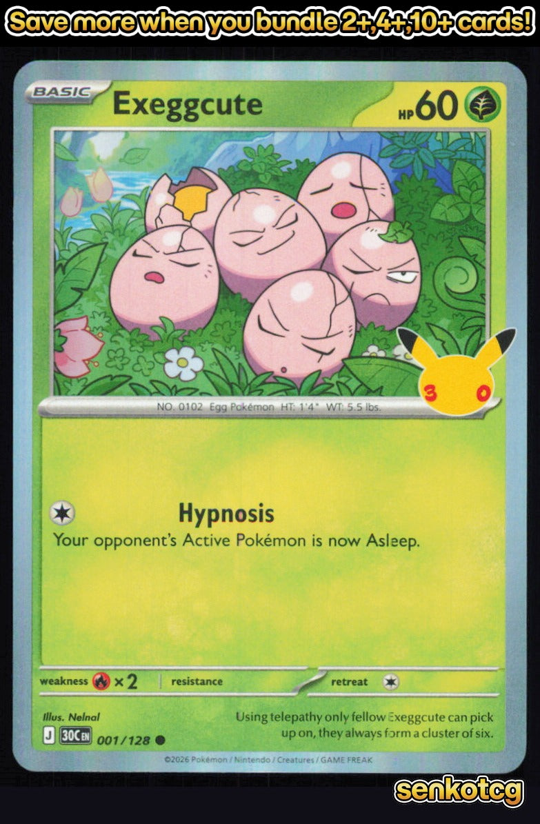 🎴 Exeggcute 001/128 Common Holo ME: 30th Celebration NM 🎨 Nelnal