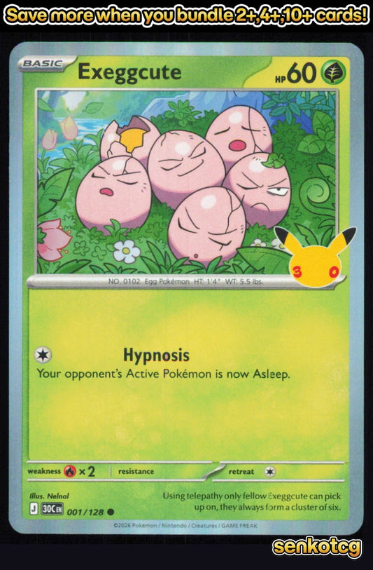 🎴 Exeggcute 001/128 Common Holo ME: 30th Celebration NM 🎨 Nelnal