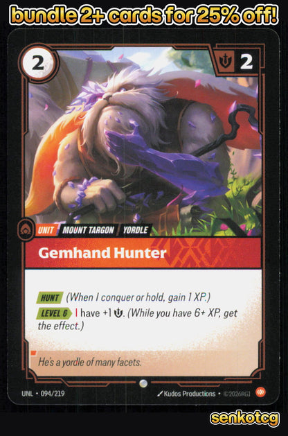 🎴 Gemhand Hunter 094/219 Common Unleashed NM