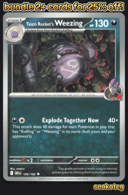 🎴 Team Rocket's Weezing 126/182 Uncommon Destined Rivals NM