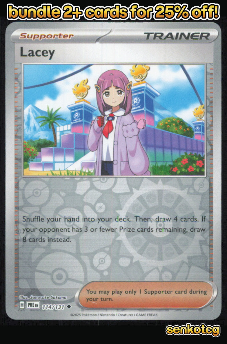 🎴 Lacey 114/131 Uncommon Reverse Holo Prismatic Evolutions NM 🎨 Tomowaka